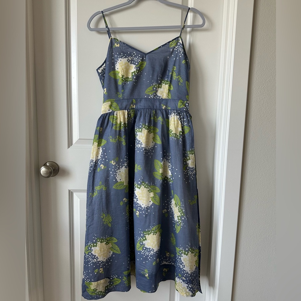 Banana Republic Factory Smocked Floral Cotton Strap Midi Dress 10
